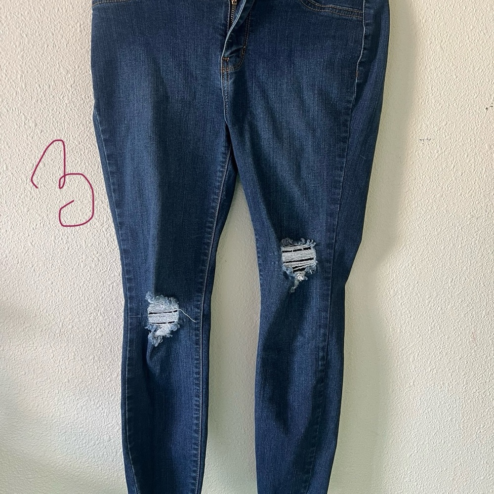 Fashion Nova Dark Blue Distressed Skinny Jeans
